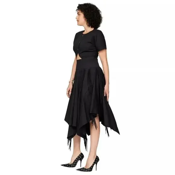 BIBHU MOHAPATRA Black Mid Cutout Fringe Detail Western Midi Dress size 8 - Picture 5 of 11
